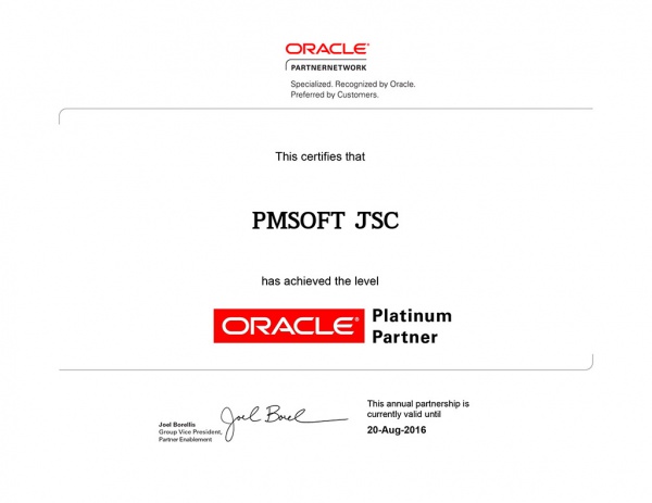 ГК ПМСОФТ подтвердили свой статус платинового партнера компании Oracle